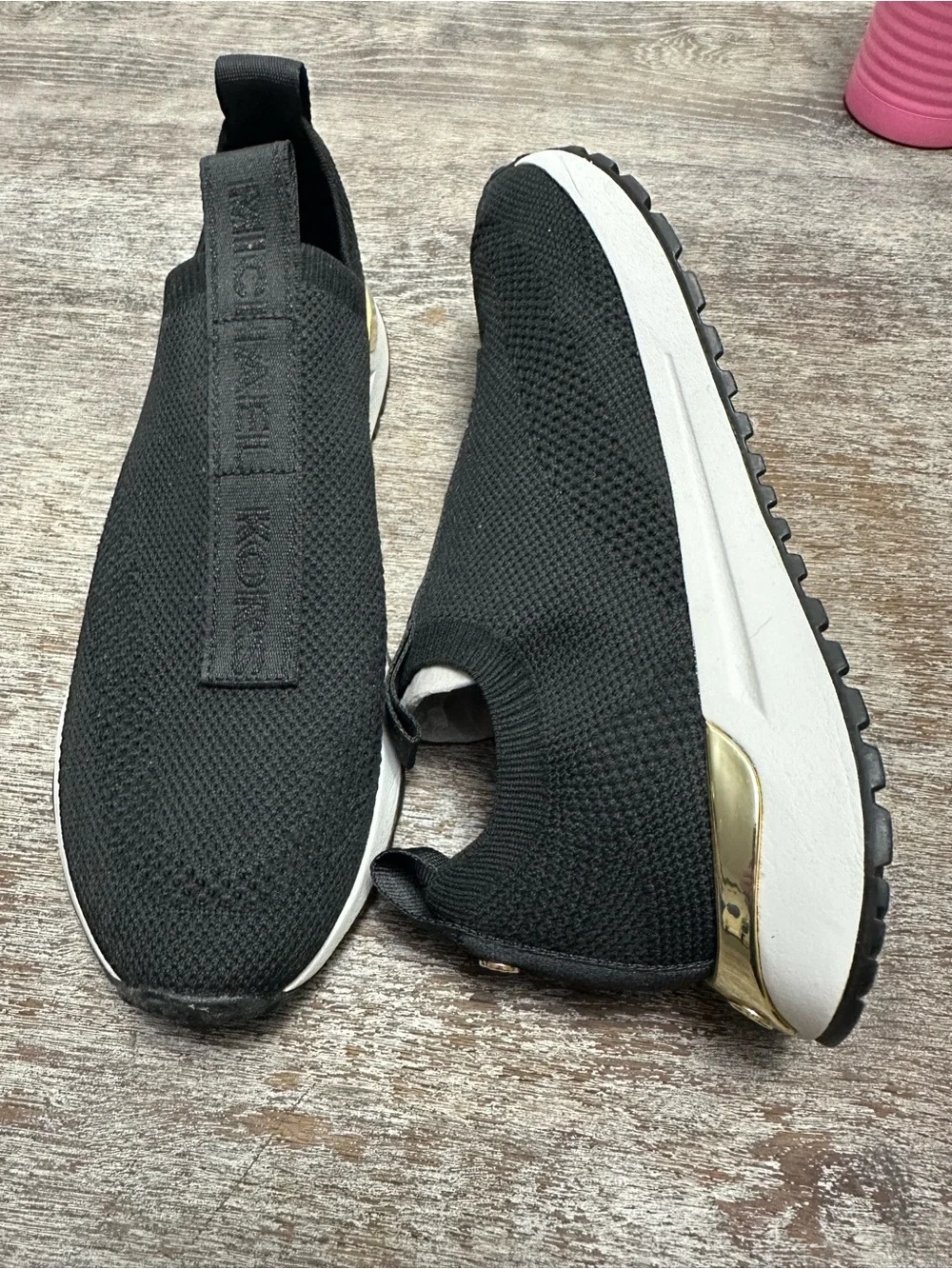 Michael Kors NEW Women’s Black Knit Slip-On Sneakers with Gold Accents